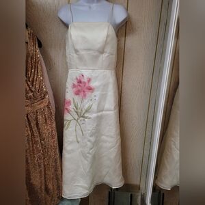 Elegant Cream  Dress with Pink Floral Design